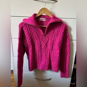 Anthropology Hot Pink Wool Zip Sweater
